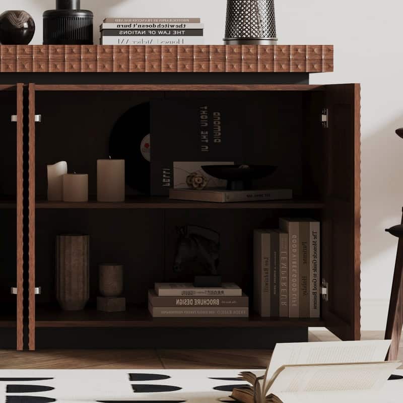 Modern 58.3" Sideboard Buffet Cabinet with Easy Clean Durable Storage and Anti-Collision Design for Your Home