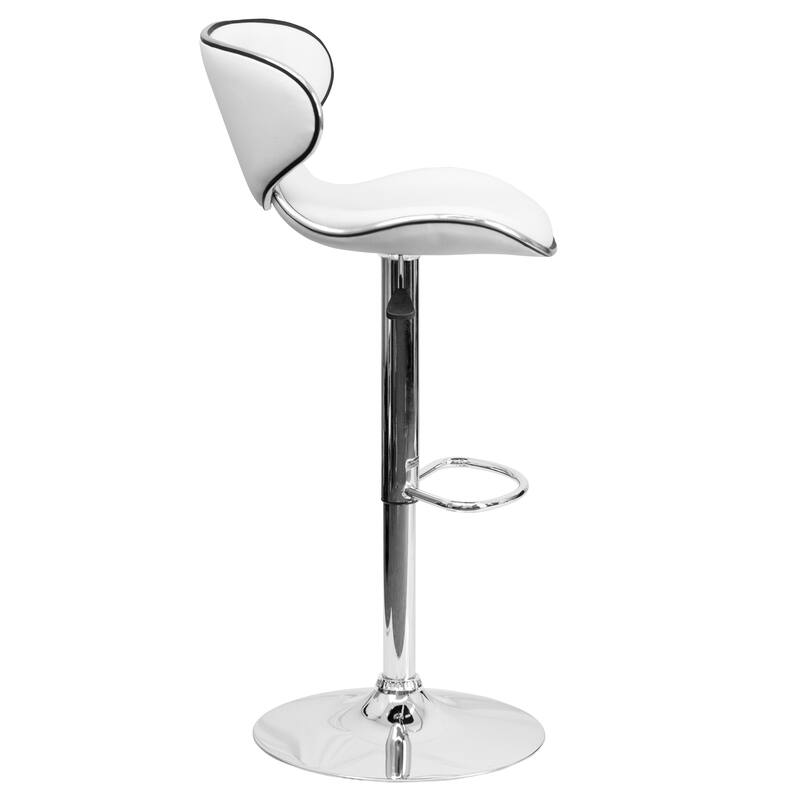 2 Pack Contemporary Mid-Back Vinyl Adjustable Height Barstool with Chrome Base - 16"W x 17.5"D x 34.5" - 43"H