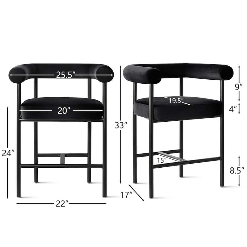 24" Seat Height Velvet Counter Stools (Set Of 2)