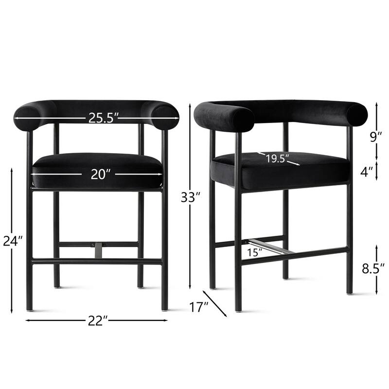 Modern 24" Upholstered Velvet Solid Back Counter Stool with Arms