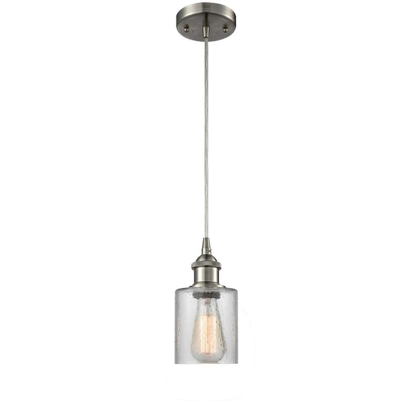 Innovations Lighting Cobbleskill 5" Wide Mini Pendant - Cord - Brushed Satin Nickel / Clear Ripple
