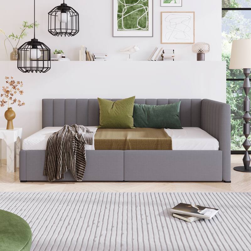 Modern Twin Size Upholstered Daybed with 2 Storage Drawers