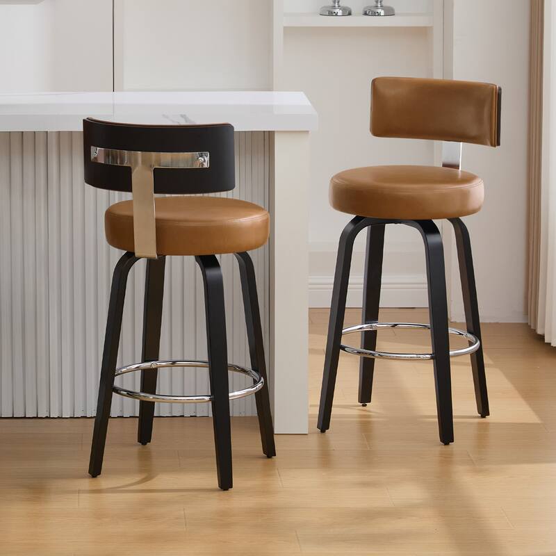 Upholstered Swivel Counter/ Bar Stools with T-Shaped Backrest