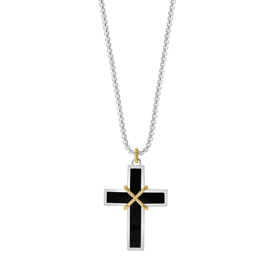 EFFY Men's 925 Sterling Silver Onyx Cross Pendant Necklace