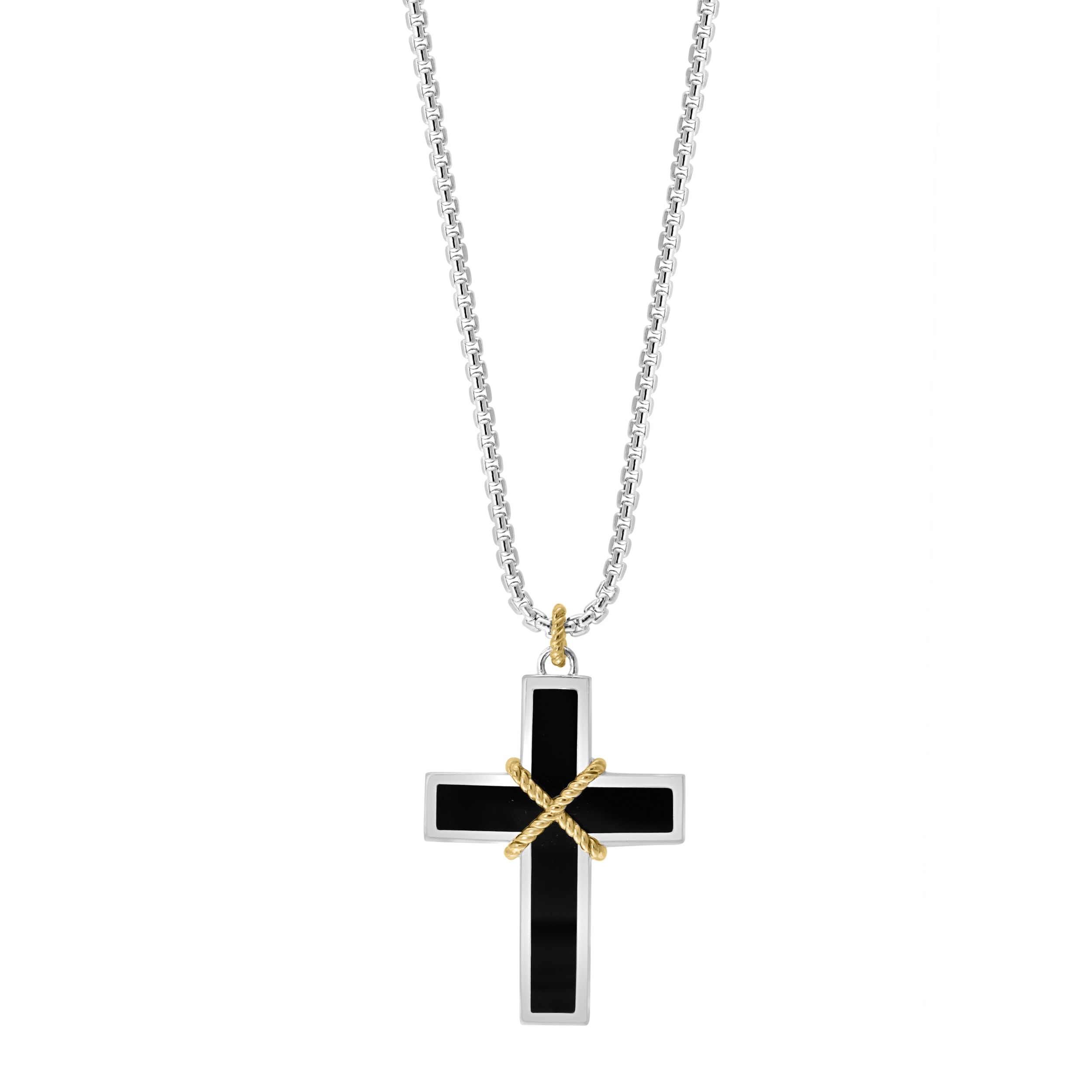 EFFY Men's 925 Sterling Silver Onyx Cross Pendant Necklace