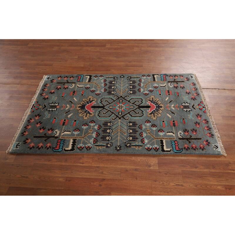Gray Ziegler Indian Foyer Rug Handmade Wool Carpet - 3'1"x 4'11"