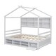 preview thumbnail 32 of 34, Elegant Full House Bed Kids Bed with Roof Frame,Bedside Storage Shelves,Ladder and Guardrail