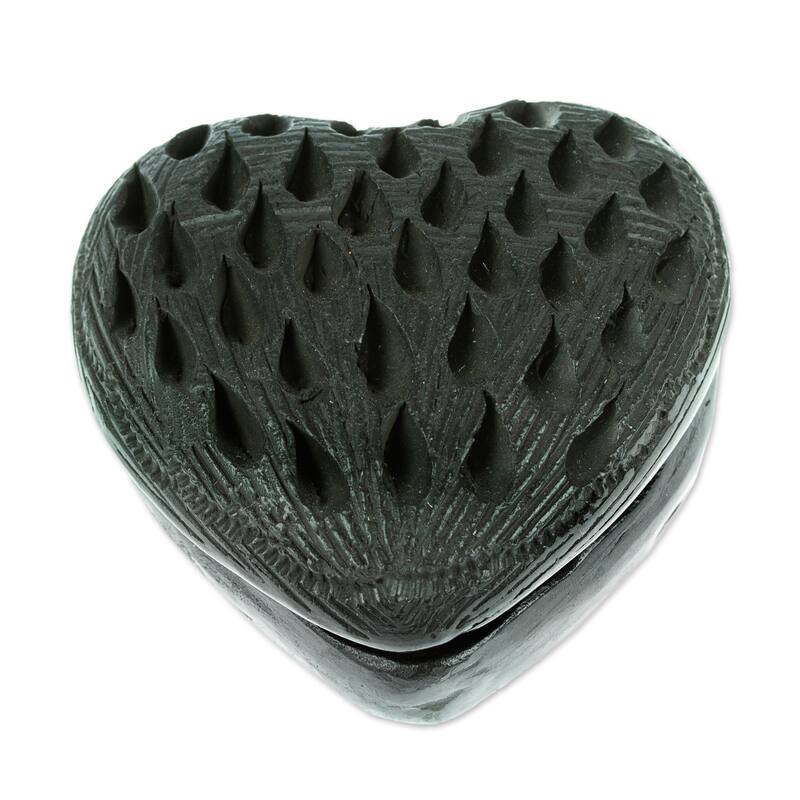 Novica Handmade Heart & Drops Barro Negro Mini Jewelry Box