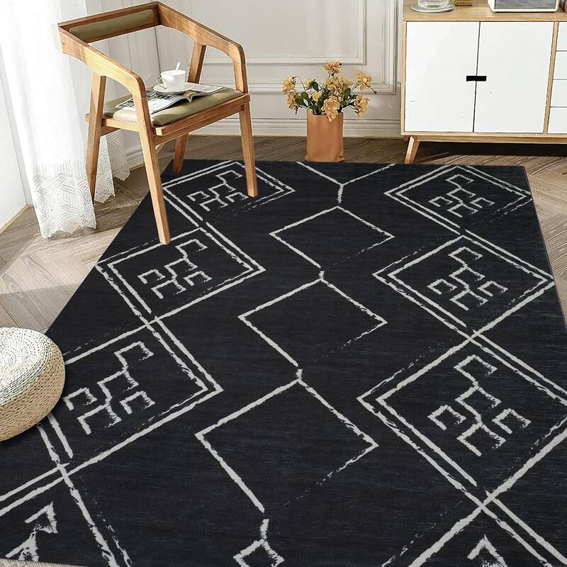 Machine Washable Area Rug With Non-Slip Backing - Stain Resistant - Eco-Friendly Aspen Tribal Moroccan Bohemian Design