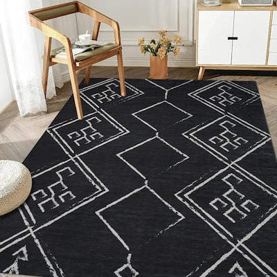 Machine Washable Area Rug With Non-Slip Backing - Stain Resistant - Eco-Friendly Aspen Tribal Moroccan Bohemian Design