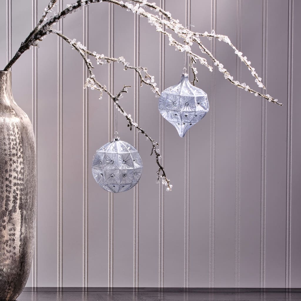 4-4.5" Glass Jewel Ball and Kismet Ornament Set of 2