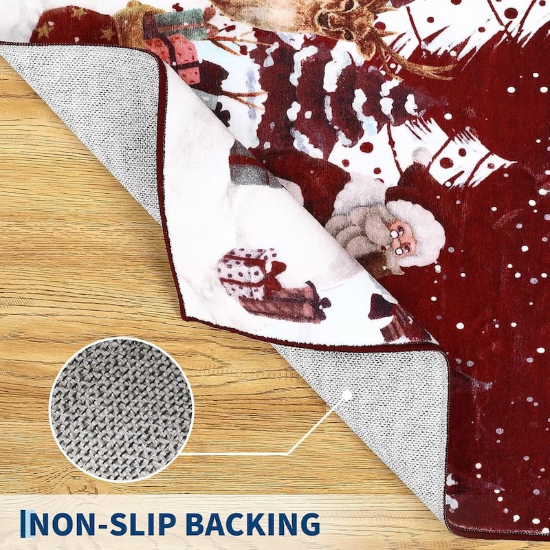 Soft Non-Slip Washable Christmas Santa Claus Aera Rugs, Xmas Holiday Decor, Red