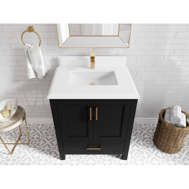 Willow Collections 30 in. W x 22 in. D Malibu Single Sink Bathroom Vanity with Countertop - 1.5" White Quartz - Black
