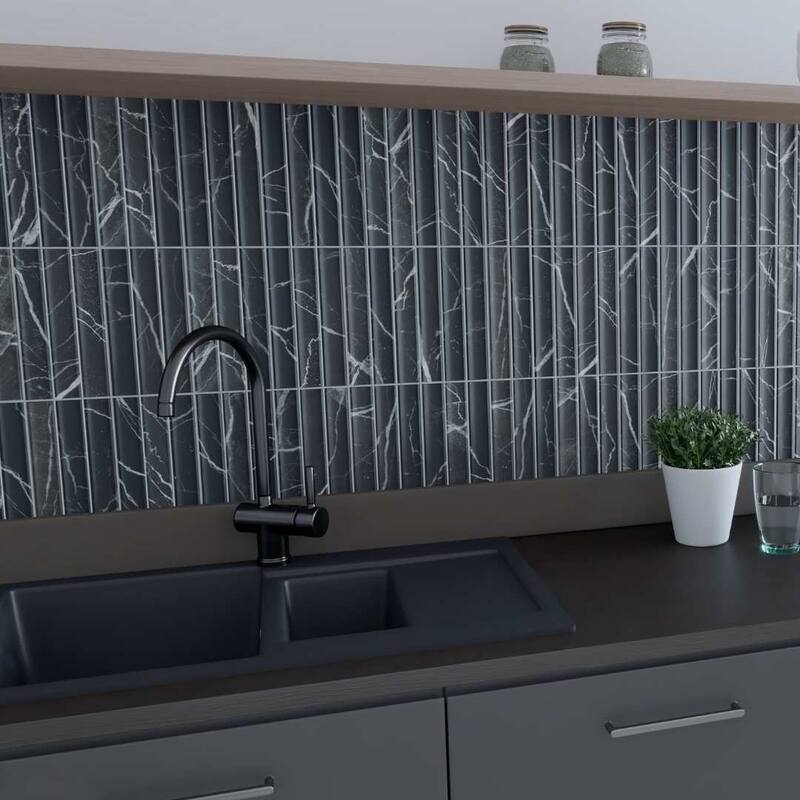 Lyrical 4.5x9 Matte Marble Look Porcelain Fluted Ribbed Tile - Wall, Backplash