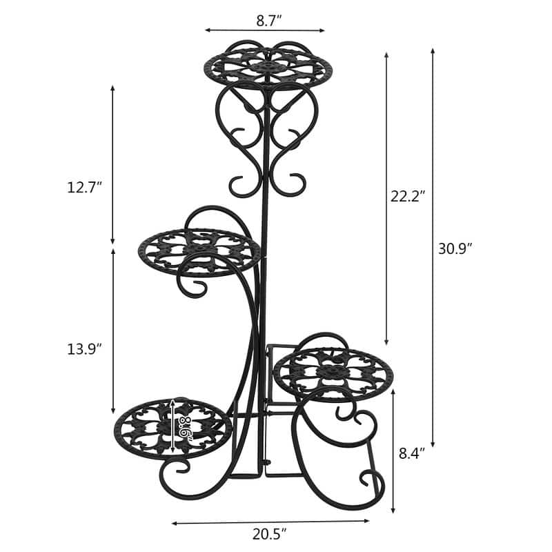 Round Plant Stand Shelf Holds 4-Flower Pot
