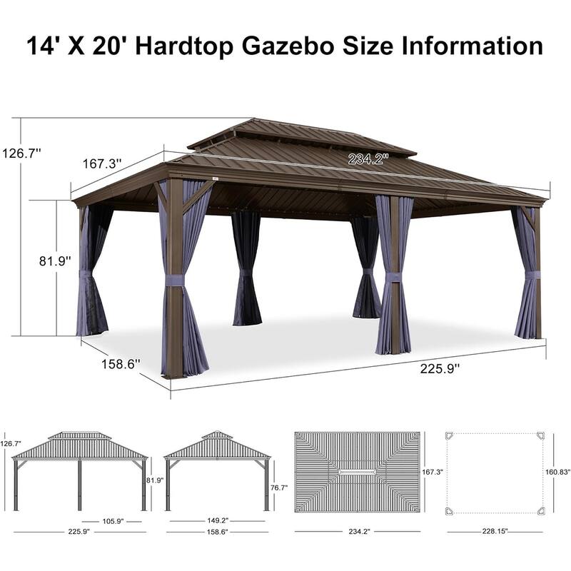 PURPLE LEAF Outdoor Gazebo Aluminum Frame Galvanized Steel Hardtop Gazebo