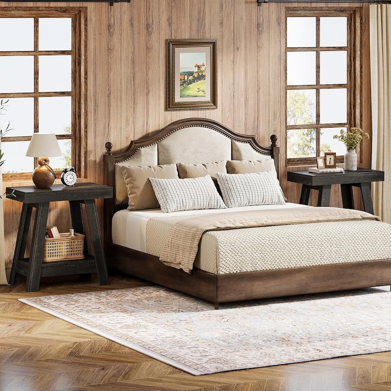 2-Tier End Table, Farmhouse Small Sofa Side Table, Nightstand for Living Room