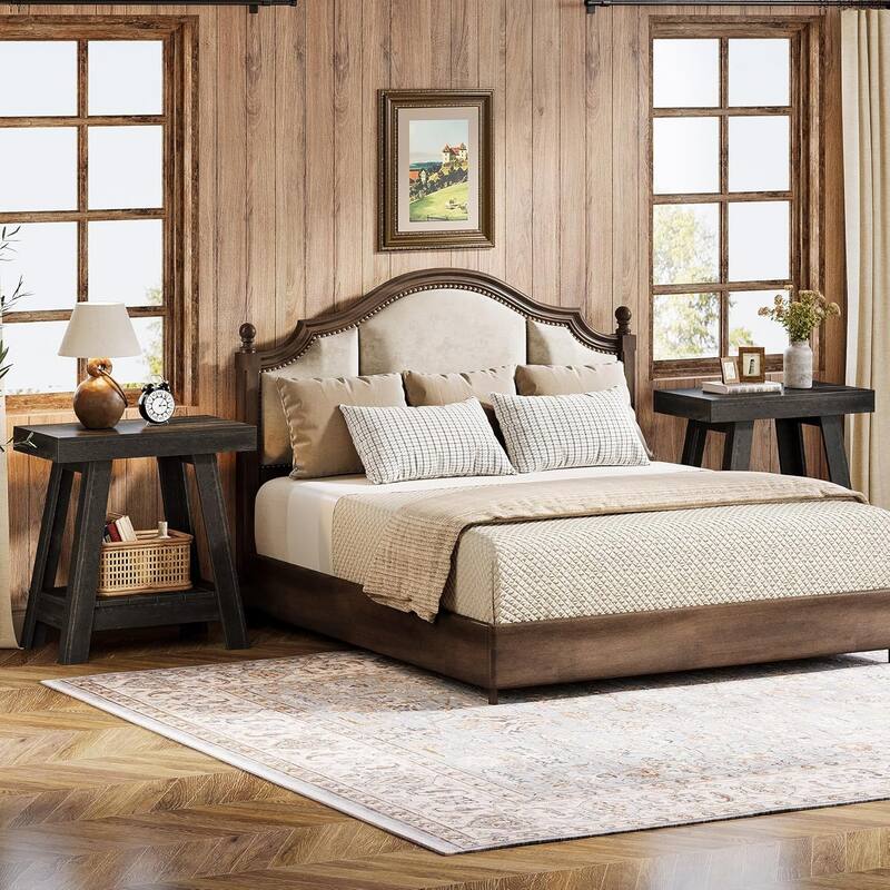 2-Tier End Table, Farmhouse Small Sofa Side Table