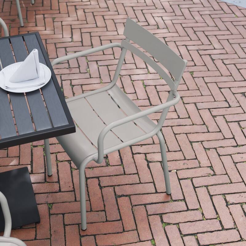 2PK Modern Commercial Grade 2 Slat Indoor/Outdoor Steel Stack Chairs