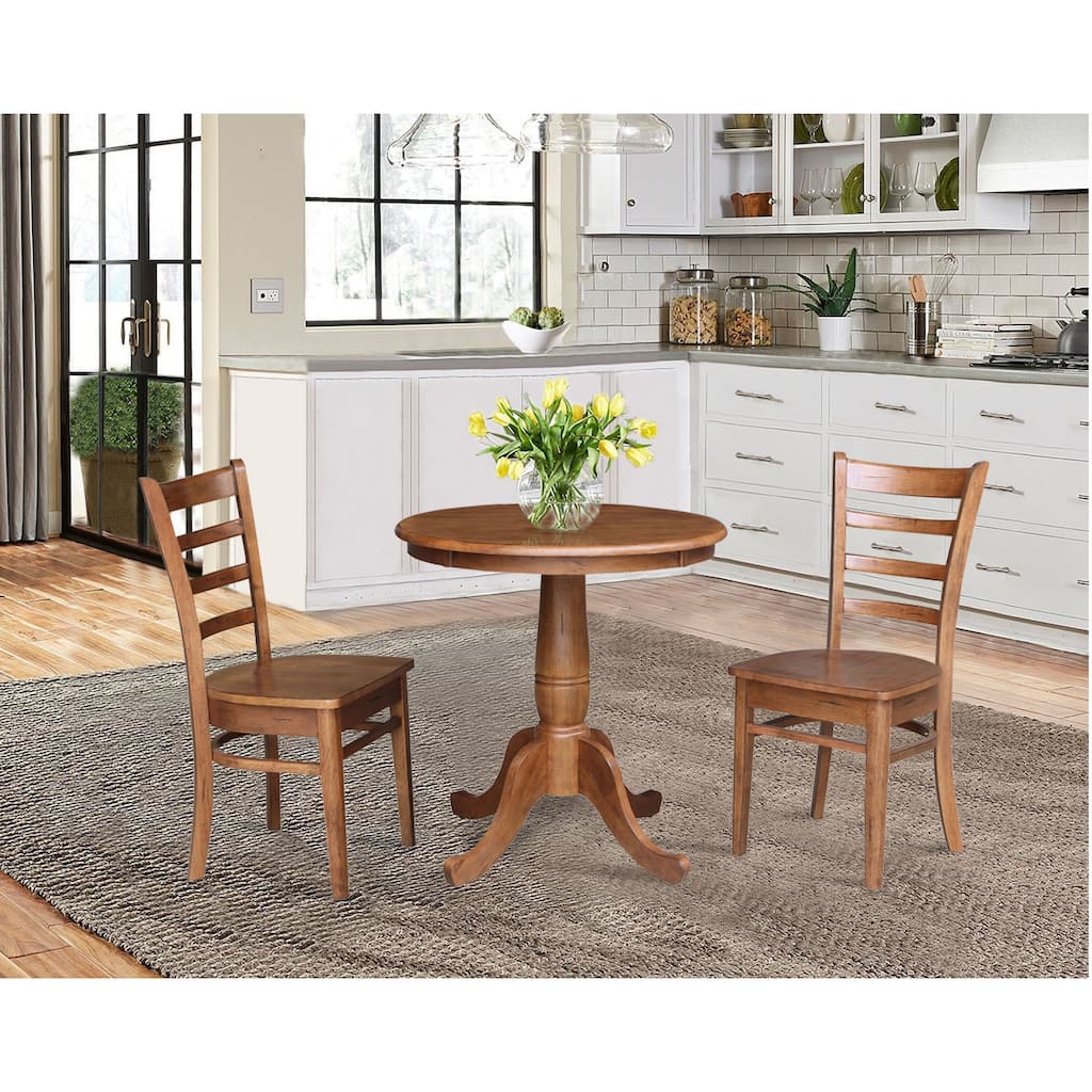 30" Round Top Pedestal Table with 2 Emily Chairs - 3 Piece Set