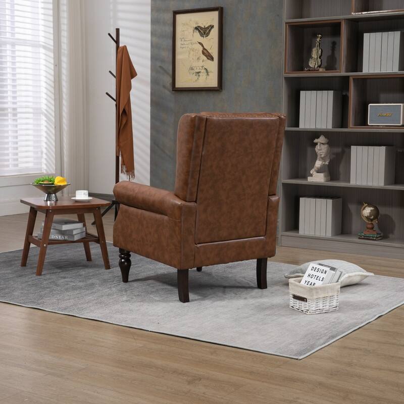 PU Leather Accent Chair,Mid-Century Upholstered Living Room Armchair,Brown
