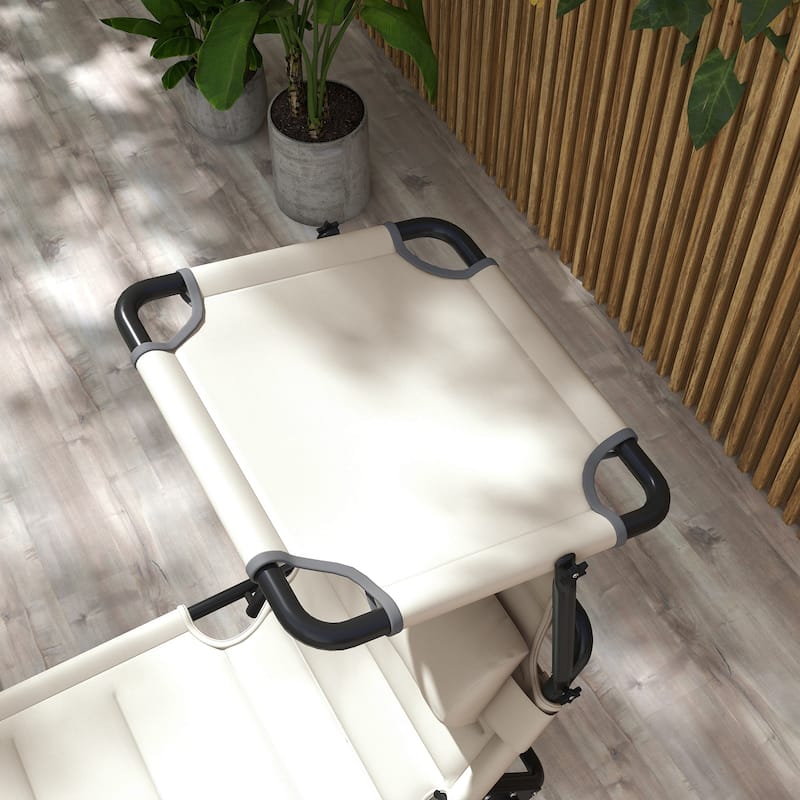 2-Pcs Outdoor Reclining Chairs with Awning and 4-Level Adjustable, Foldable Chaise Lounge with a Tri-fold Design