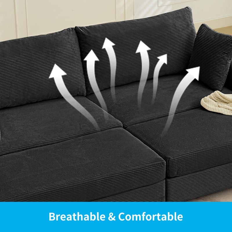 Mixoy Extra-Large Corduroy Upholstered Modular Sectional Sofa Set,Deep Seat Sleeper Chair with Ottoman - 2+1