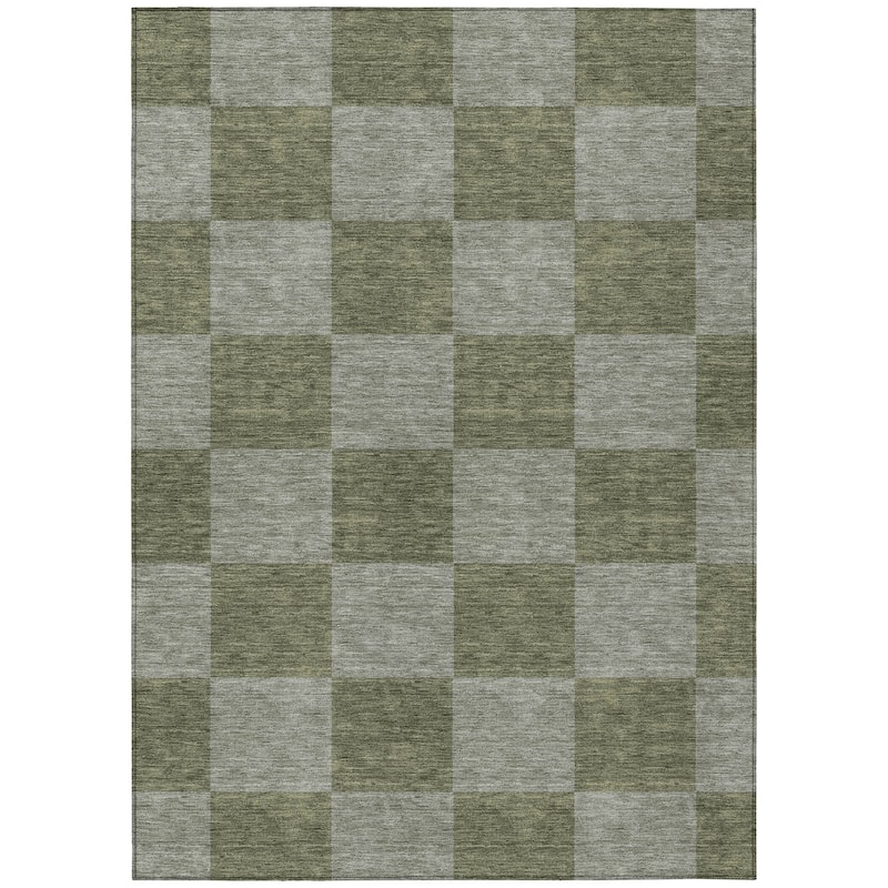 Machine Washable Indoor/ Outdoor Modern Checker Chantille Rug