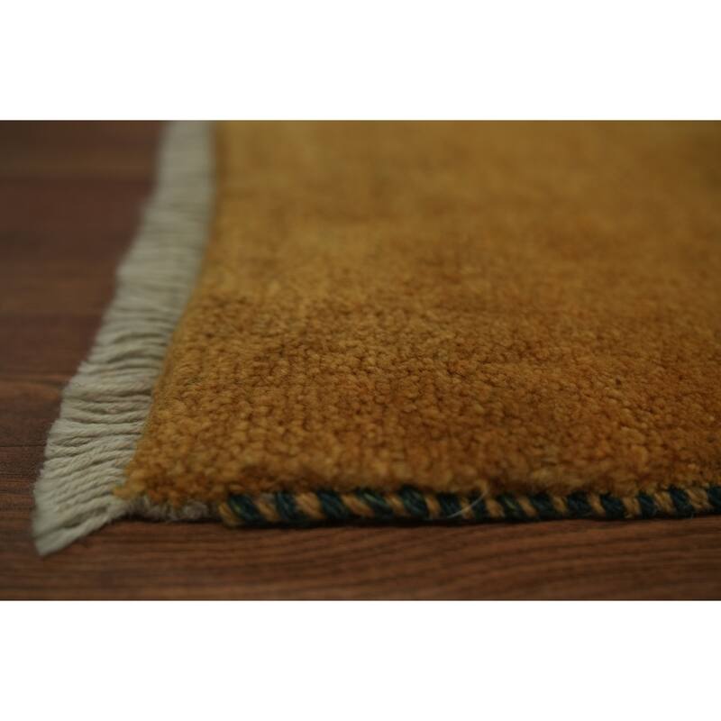 Hand Knotted Oriental 100% Wool Carpet Modern Contemporary Yellow & Gold Gabbeh Runner Rug - 7' 0'' X 2' 9''