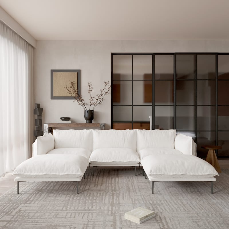 Modern Minimalist Upholstered Couches, 147" 4-Seater Cloud Modular Sectional Sofa with 2 Ottoman,U Shaped Couch for Living Room - 3 seats+2 ottoman(beige)
