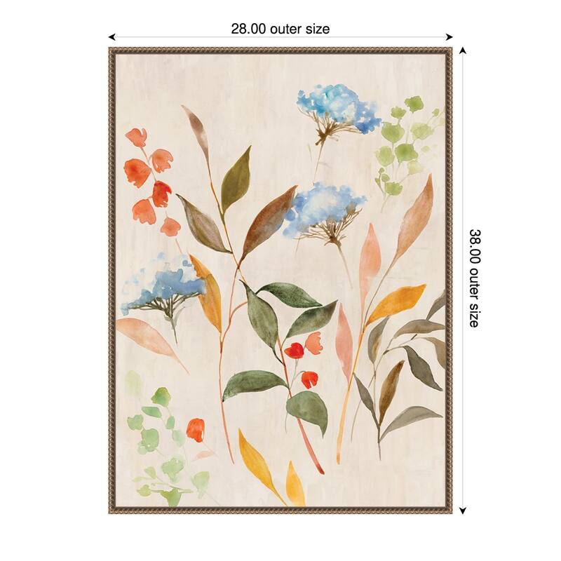 Gentle Blossoms in Soft Hues by Hannah Dawson Framed Canvas Wall Art Print - Plastic - 28 x 38 in - Gold