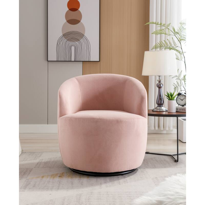 Velvet Swivel Barrel Chair with 360° Black Metal Base