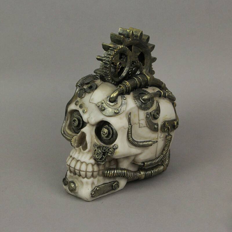 Steampunk Gear Head Skeleton Skull Figurine Punk Home Decor Sculpture - 6.75 X 4.5 X 6.25 inches