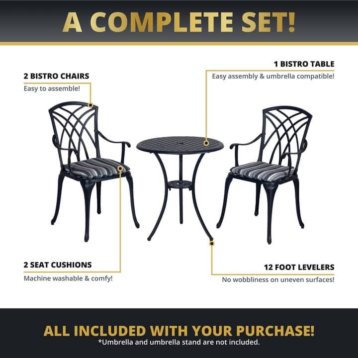 Kinger Home Ekta 24-Inch Patio Bistro Sets 3 Piece Cast Aluminum