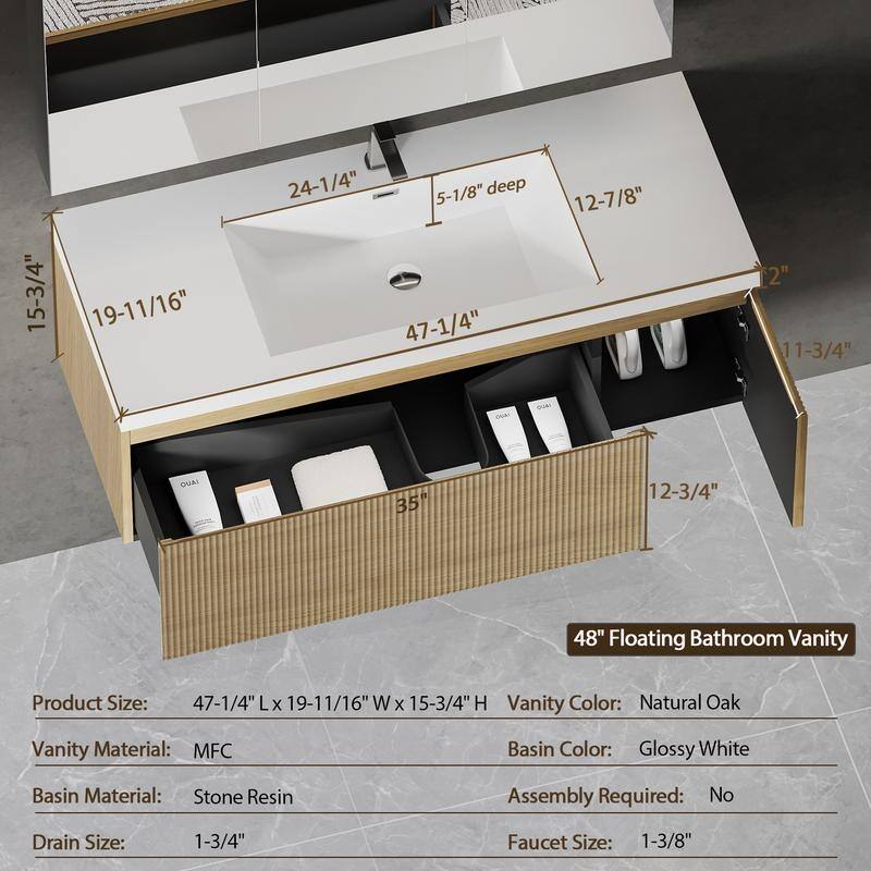 ABRUZZO Floating Vanity with Integrated Top Sink Soft-Close Wall-Mount Bathroom Cabinet