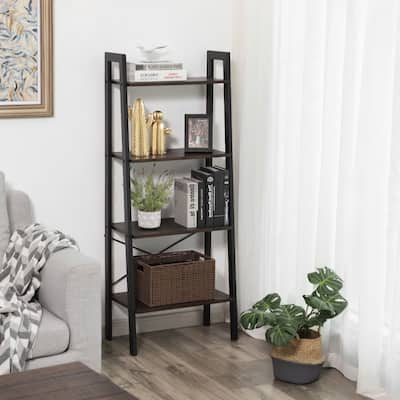 VASAGLE Industrial 4-Tier Balcony Bookshelf, Kitchen Ladder Shelf, Rustic Brown - 12.6"D x 22"W x 54.1"H
