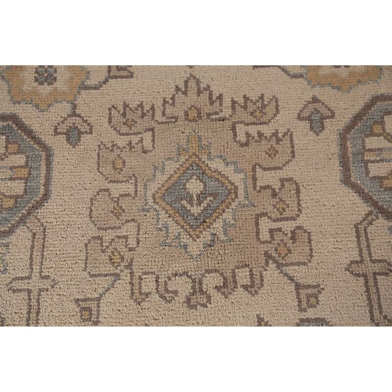 Earth Tone Geometric Oushak Indian Area Rug Handmade Wool Carpet - 9'3" x 11'11"
