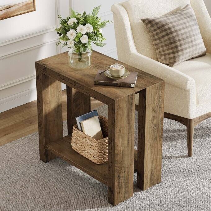23.62'' Rustic Side Table, Wooden End Table, Night Stand with Shelf