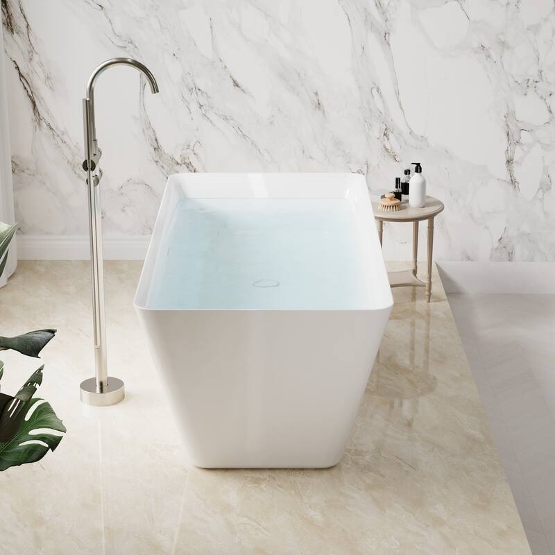 Freestanding Soaking Bathtub, 100% Pure Virgin Acrylic with Drain And Overflow,Glossy White