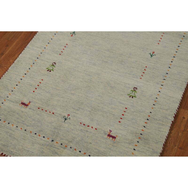 Hand Knotted Oriental 100% Wool Carpet Tribal Tribal Beige & Ivories Gabbeh Area Rug - 4' 11'' X 2' 10''