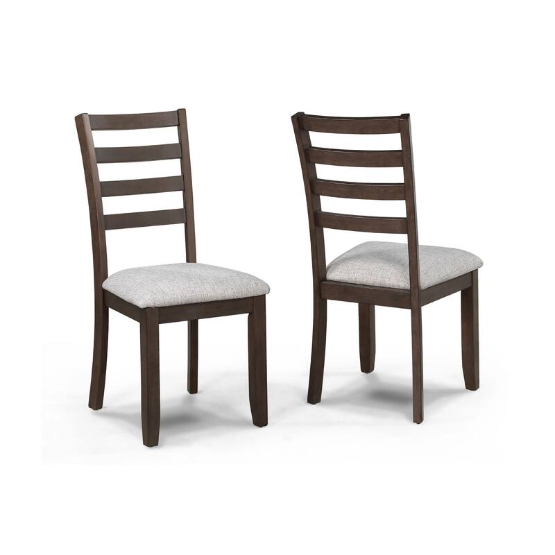 Side Dining Chair Set of 2, Brown Wood Ladder Backrest, Off White Seats