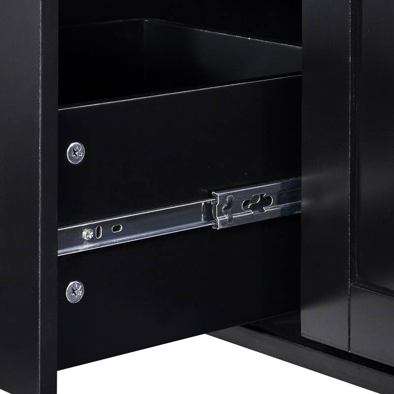 50'' Rubber Wood Kitchen Island with 3 Drawer, Rolling Wheels, 2 Slide-Out Shelf and Internal Storage Rack