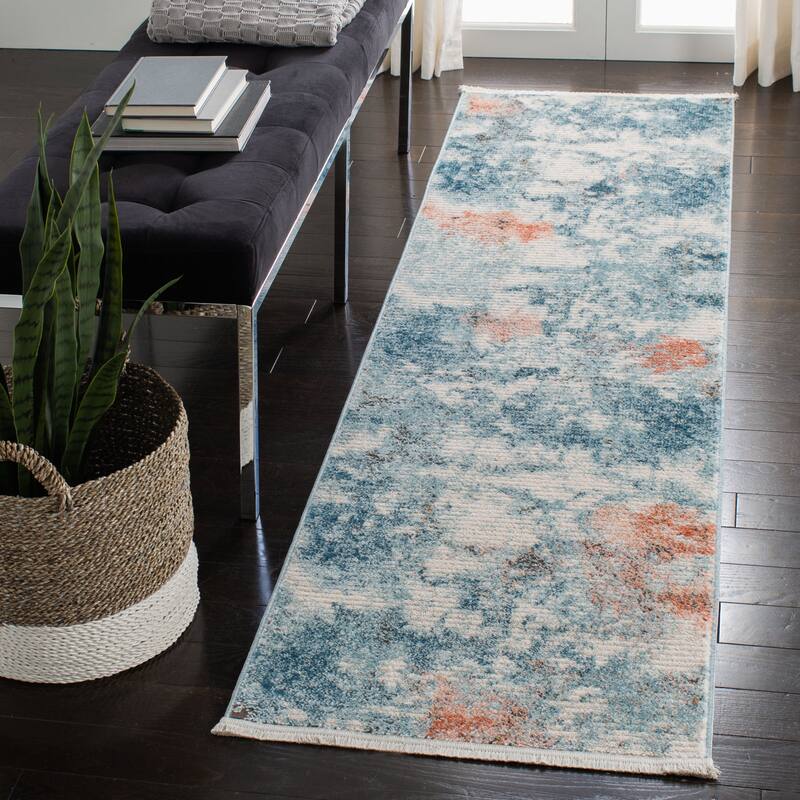 SAFAVIEH Shivan Lanie Modern & Contemporary Abstract Blue/Ivory Rug - 2'2" x 8' Runner - Blue/Ivory