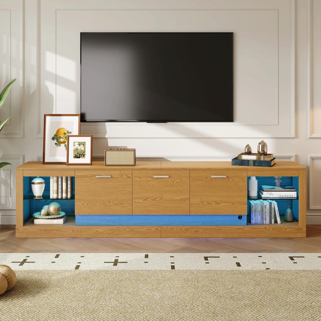 78'' Modern TV Stand with 6 Cabinets & 2 Open Compartments - Entertainment Center for TVs up to 90''