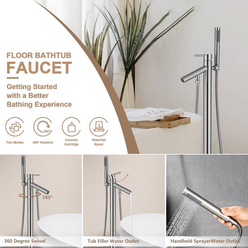 Topcraft Floor Mounted Bathtub Filler with Handheld Showerhead