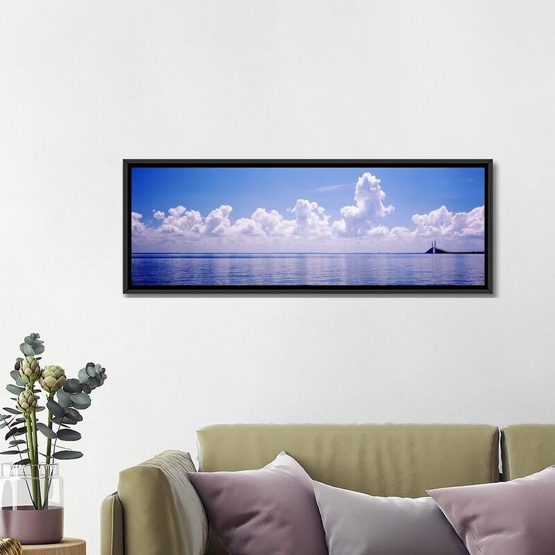 iCanvas "Seascape with a suspension bridge in the background, Sunshine Skyway Bridge" by Panoramic Images Framed Canvas Print