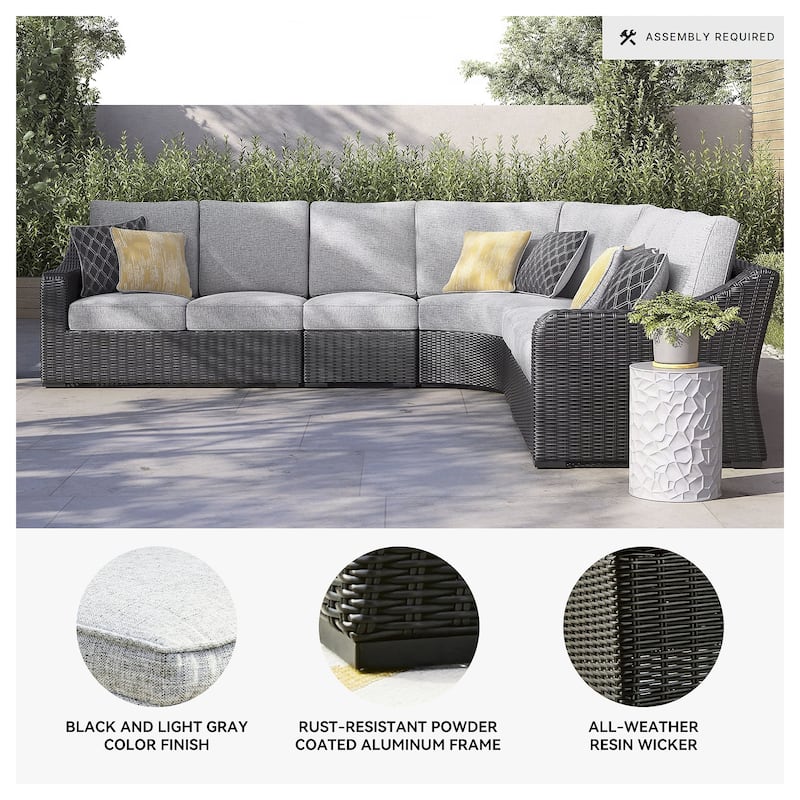 Signature Design by Ashley Beachcroft Black/Gray 5-Piece Outdoor Sectional - 130"W x 130"D x 35.75"H