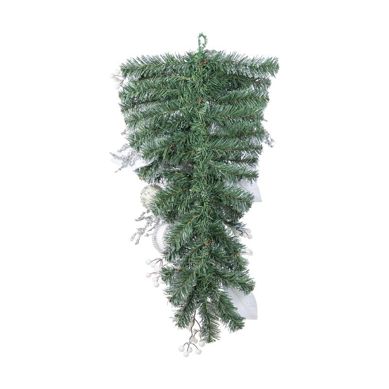 Glitzhome 30"H Christmas Silver & White Ornament and Berry Teardrop