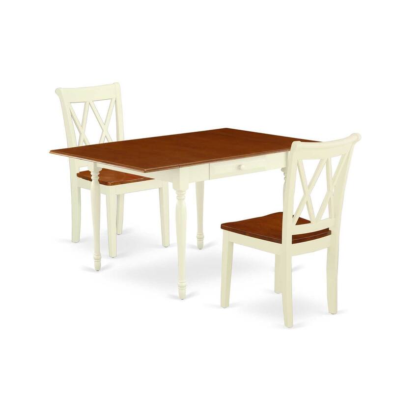 HomeStock 3-Piece Buttermilk and Cherry Finish Solid Wood Top With Dropleaf Dining Table Set