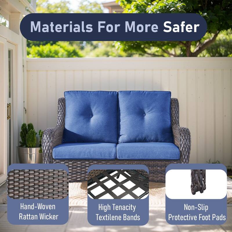 Outdoor Loveseat Sofa 2-Seat Sofa Brown-Blue - Brown